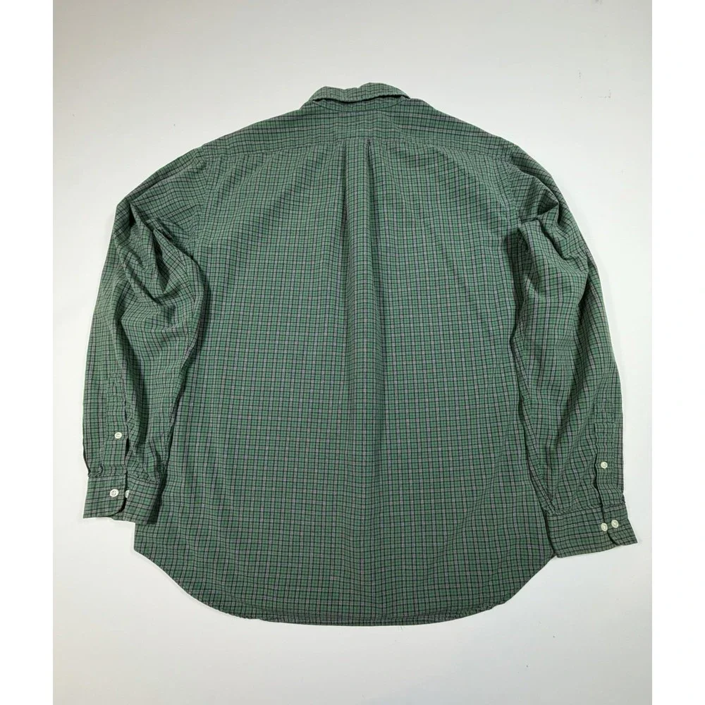 Vintage Ralph Lauren Mens 17.5 XL Tall Green Purple Check Button Up Shirt